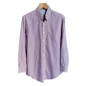 Brooks Brothers Slim Fit Non Iron Red White Striped Button Front Shirt, 16 - 33